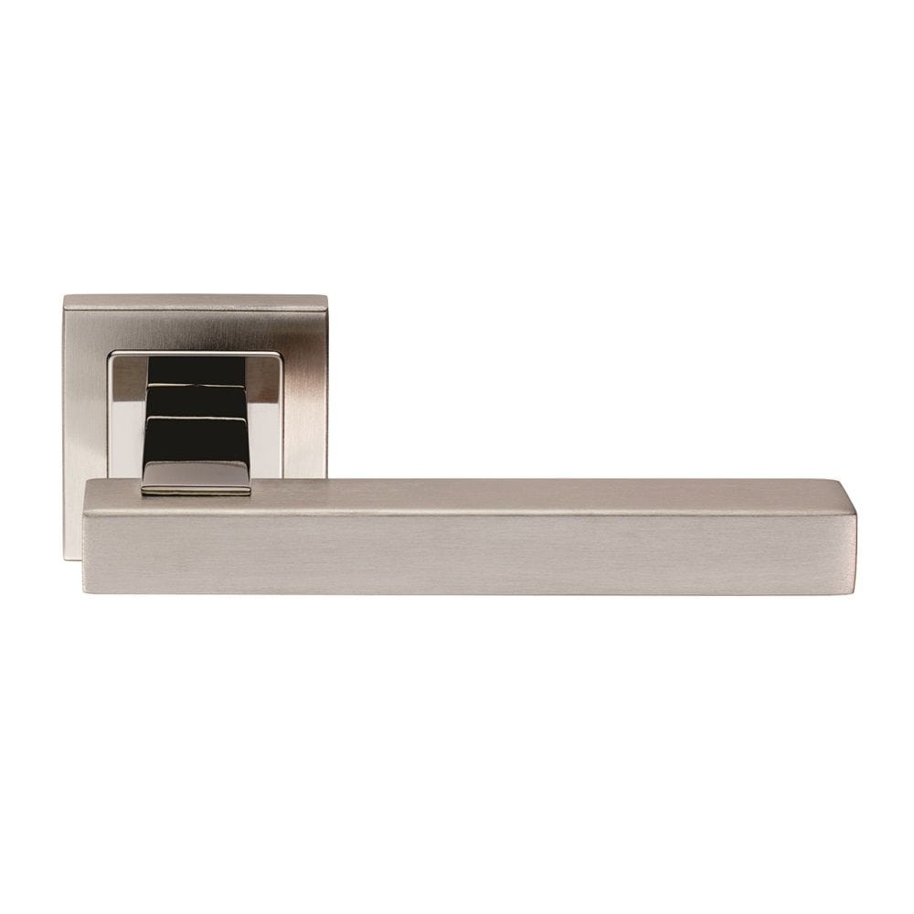 Eurospec Door Furniture Bright/Satin Stainless Steel / Square Rose Eurospec - Renzo Designer Lever on Sprung Square Rose - Bright/Satin Stainless S