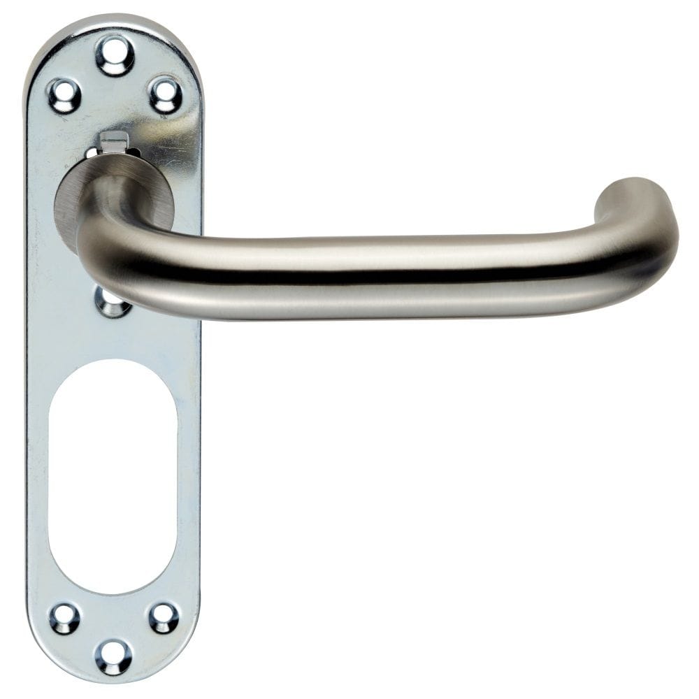 Eurospec Door Furniture Satin Stainless Steel Eurospec - Safety Lever on Inner Backlate - Satin Stainless Steel