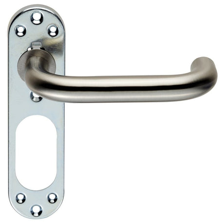 Eurospec Door Furniture Satin Stainless Steel Eurospec - Safety Lever on Inner Backlate - Satin Stainless Steel