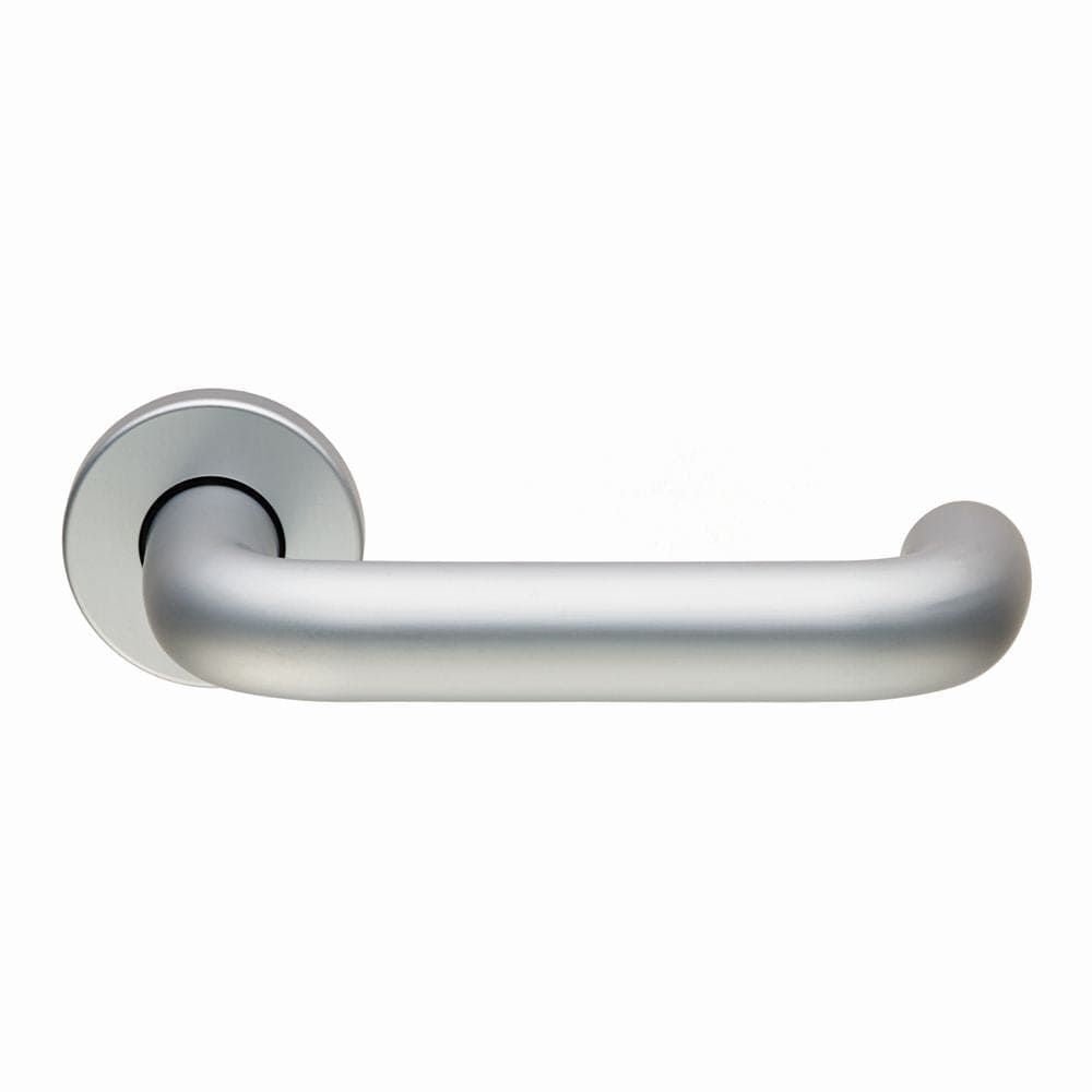 Eurospec Door Furniture Satin Anodised Aluminium / Round Rose Eurospec - Safety Lever on Sprung Rose - Satin Anodised Aluminium