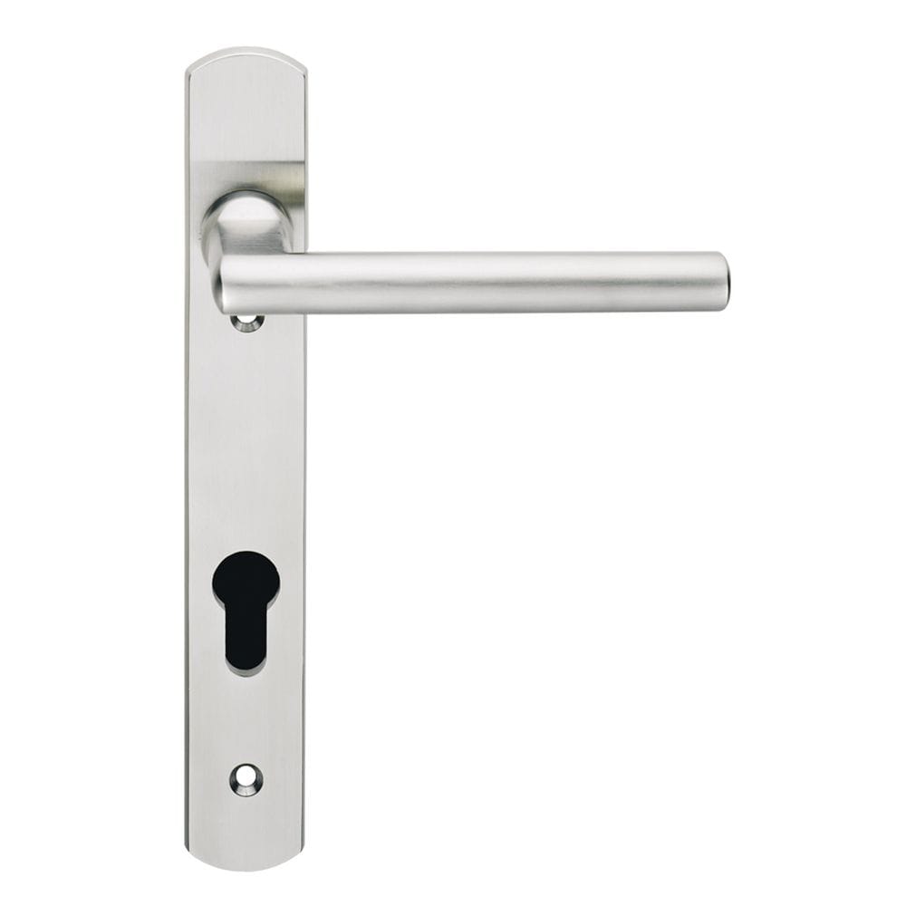 Eurospec Door Furniture Satin Stainless Steel / Multi Point Lock Set / 92mm c/c Eurospec - Steelworx 316 Narrow Plate Straight Lever - Satin Stainless Steel