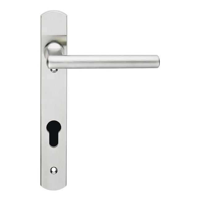 Eurospec Door Furniture Satin Stainless Steel / Multi Point Lock Set / 92mm c/c Eurospec - Steelworx 316 Narrow Plate Straight Lever - Satin Stainless Steel