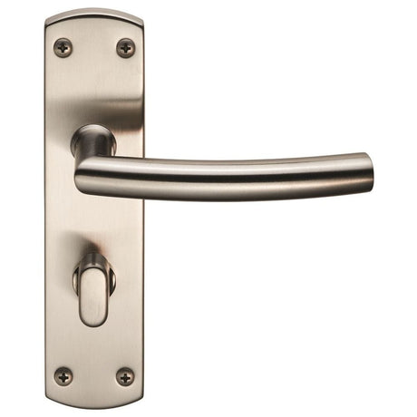 Eurospec Door Furniture Satin Stainless Steel / Bathroom Lock Handles Eurospec - Steelworx Residential Arched Lever on WC Backplate - Satin Stainless
