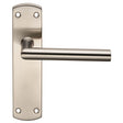 Eurospec Door Furniture Satin Stainless Steel / Latch Handles Eurospec - Steelworx Residential Mitred Lever on Latch Backplate - Satin Stainle