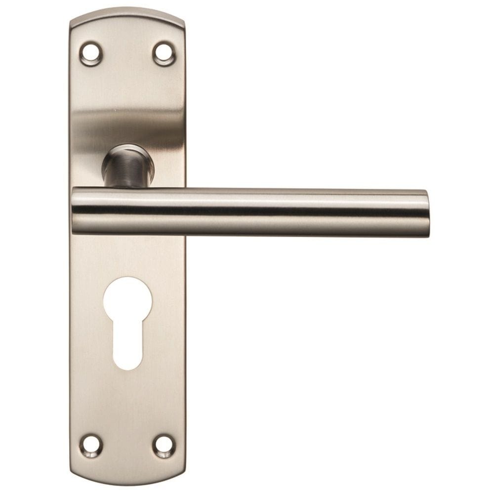 Eurospec Door Furniture Satin Stainless Steel / Euro Profile Lock Handles Eurospec - Steelworx Residential T Bar Lever on Euro Lock Backplate - Satin Stai