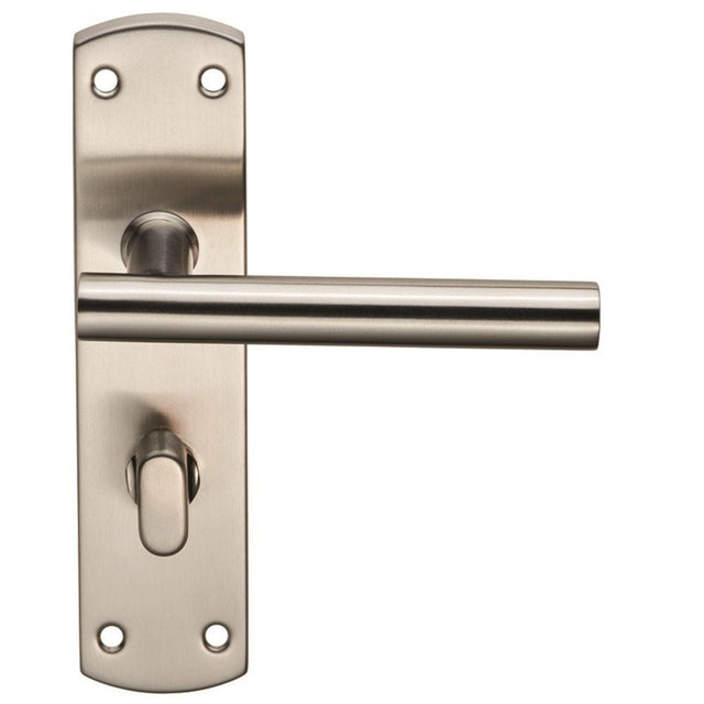 Eurospec Door Furniture Satin Stainless Steel / Bathroom Lock Handles Eurospec - Steelworx Residential T Bar Lever on WC Backplate - Satin Stainless S