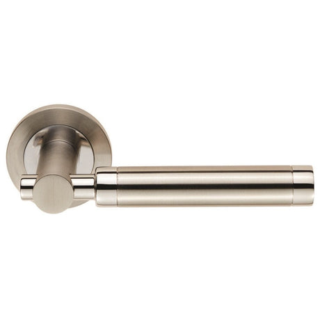 Eurospec Door Furniture Bright/Satin Stainless Steel / Round Rose Eurospec - Steelworx SWL Astoria Lever on Rose - Bright/Satin Stainless Steel