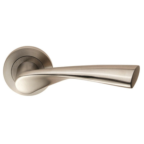 Eurospec Door Furniture Satin Stainless Steel / Round Rose Eurospec - Steelworx SWL Breeze Lever on Rose - Satin Stainless Steel