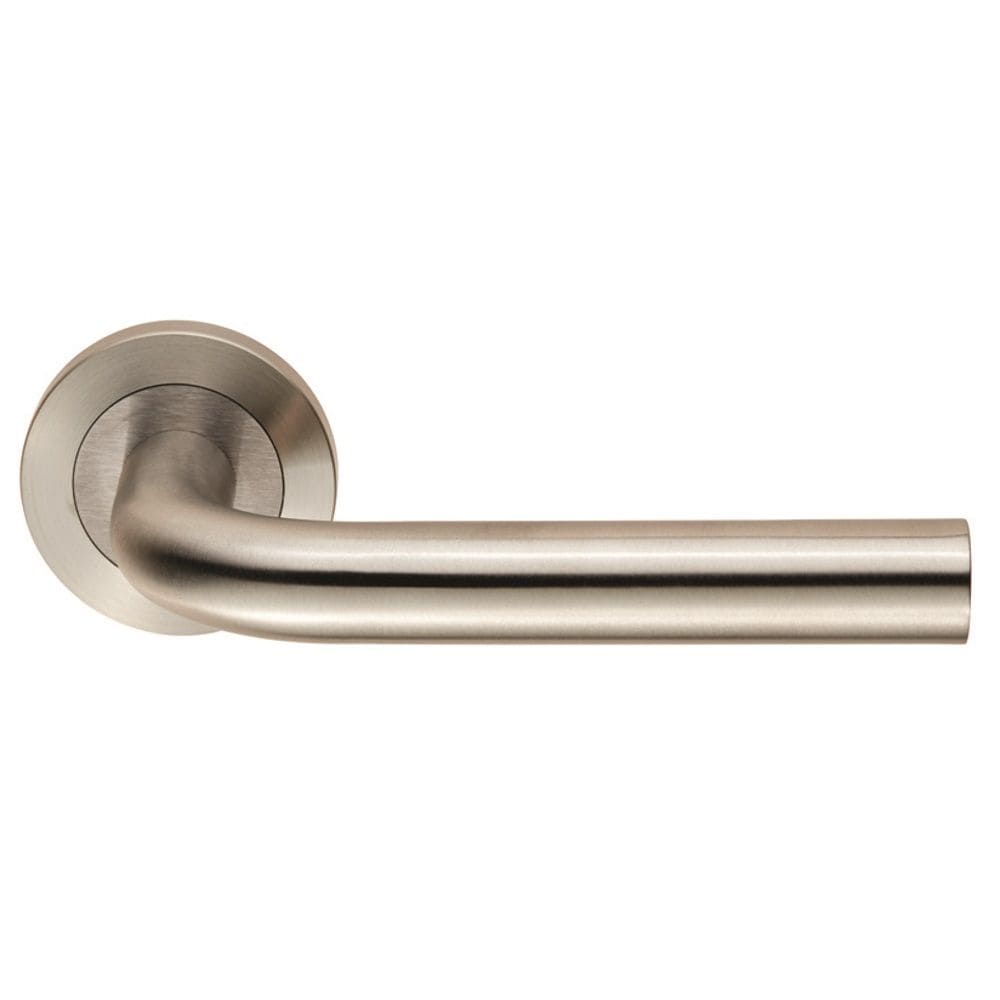 Eurospec Door Furniture Satin Stainless Steel / Round Rose Eurospec - Steelworx SWL Spira Lever on Rose - Satin Stainless Steel