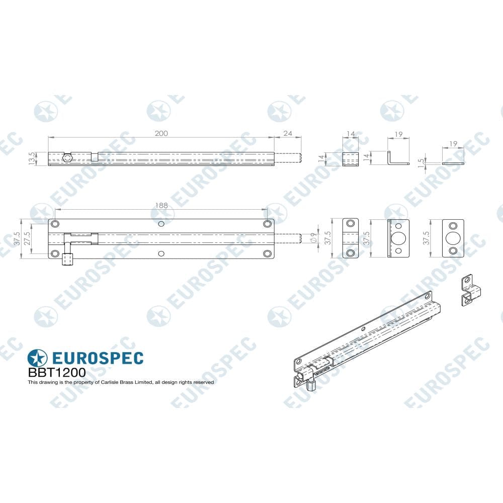 Eurospec Accessories Satin Stainless Steel / Straight Surface Bolts Eurospec - Straight Barrel Bolt - Satin Stainless Steel