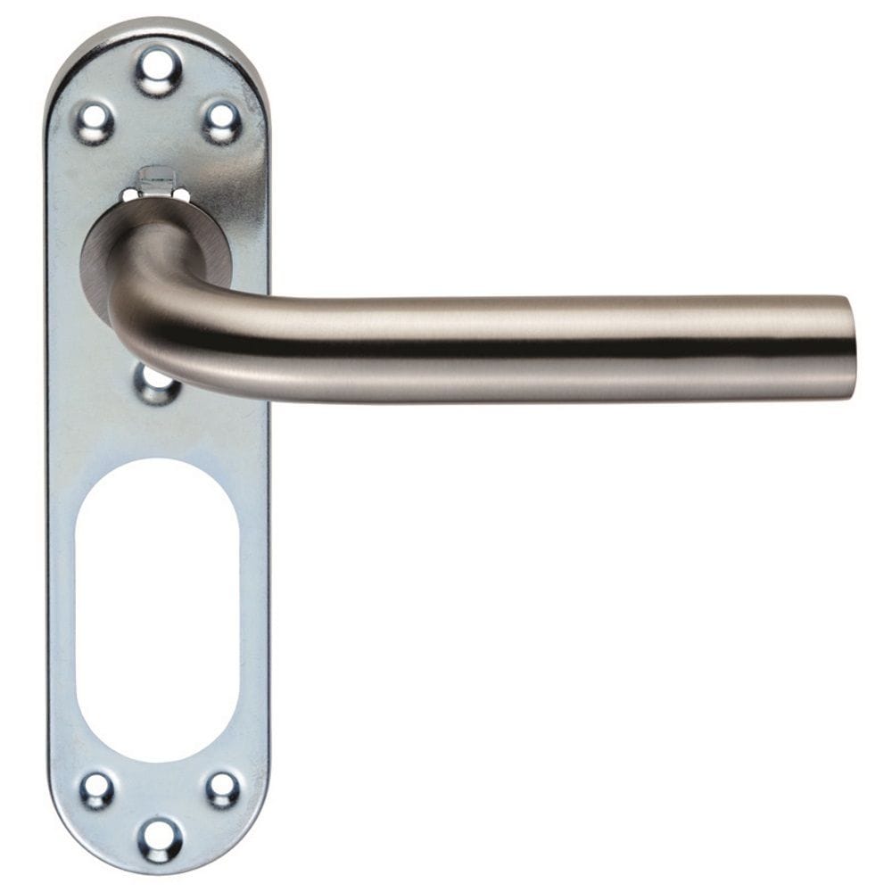 Eurospec Door Furniture Satin Stainless Steel / Euro Profile Lock Handles Eurospec - Straight Lever on Inner Backplate - Satin Stainless Steel