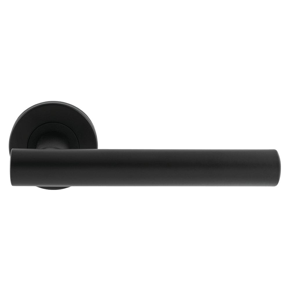 Eurospec Door Furniture Matt Black / Round Rose Eurospec - Straight Lever on Sprung Rose - Matt Black