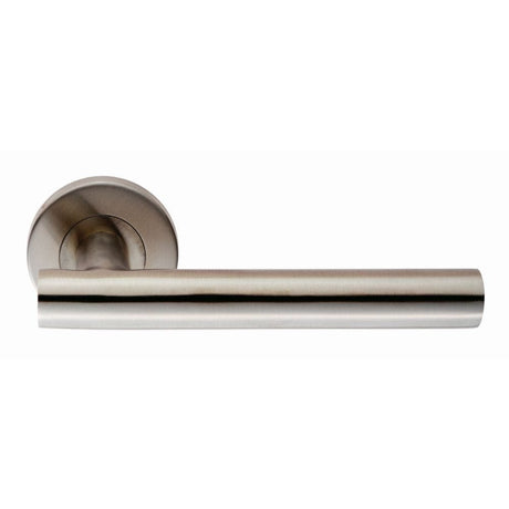 Eurospec Door Furniture Satin Stainless Steel / Round Rose Eurospec - Straight Lever on Sprung Rose - Satin Stainless Steel
