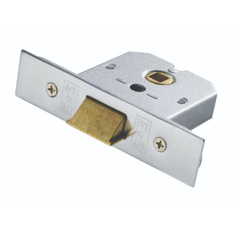 This is an image of a Eurospec - Flat Latch 64mm - Satin Chrome Plated that is availble to order from Trade Door Handles in Kendal.