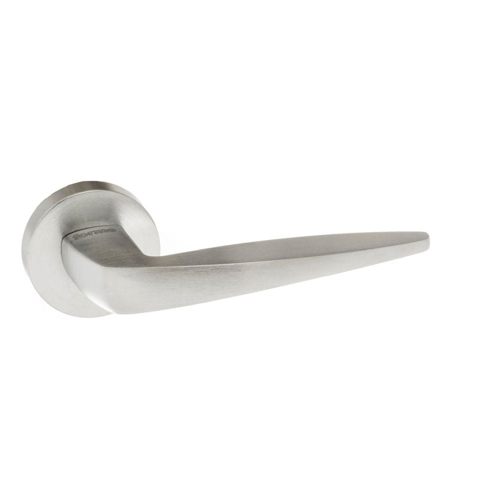 Forme Door Furniture Satin Chrome / Round Rose Forme Foglia Designer Lever on Minimal Round Rose - Satin Chrome