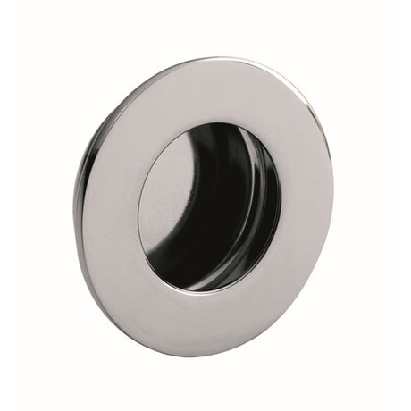 This is an image of a Eurospec - Circular Flush Pull - Bright Stainless Steel that is availble to order from Trade Door Handles in Kendal.