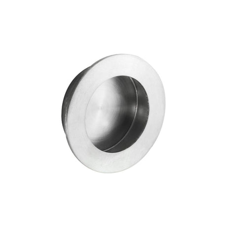 This is an image of a Eurospec - Circular Flush Pull - Satin Stainless Steel that is availble to order from Trade Door Handles in Kendal.