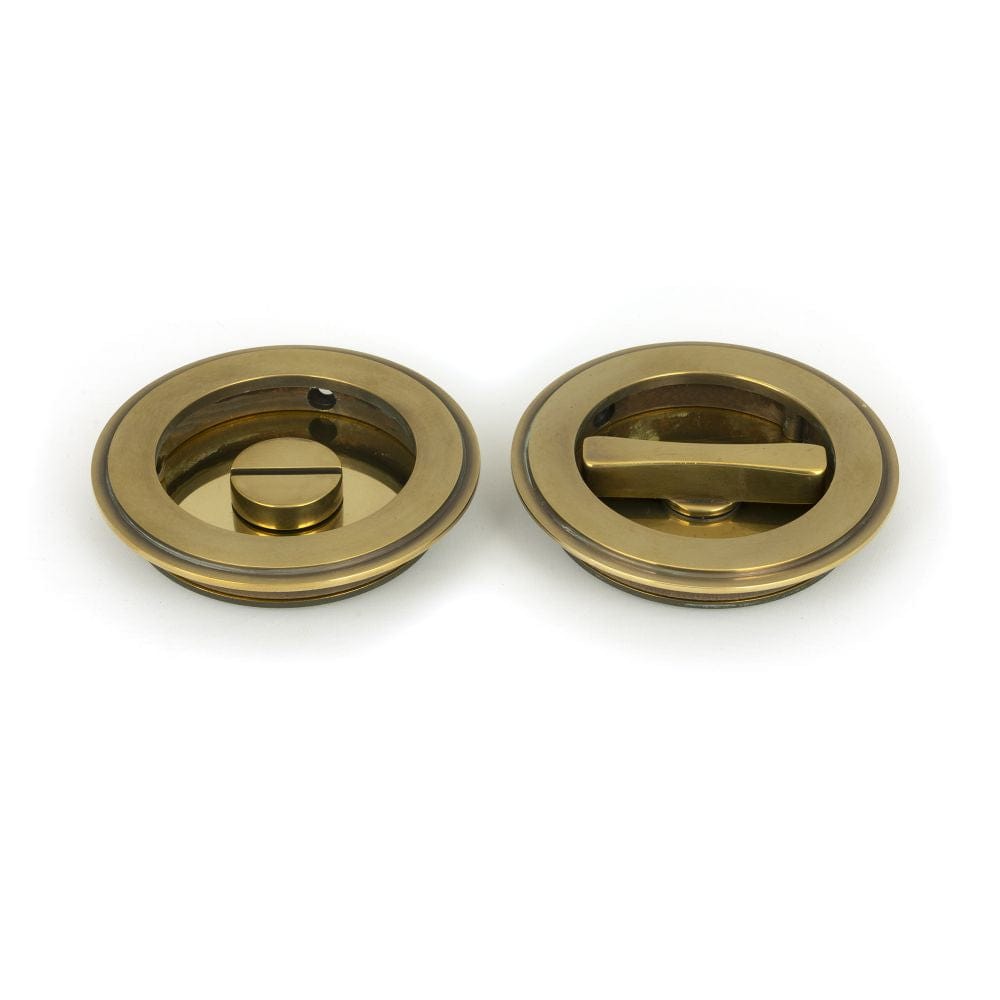 From The Anvil Door Furniture Aged Brass / Round Flush Pull (Privacy) / Round From The Anvil - Aged Brass 75mm Plain Round Pull - Privacy Set