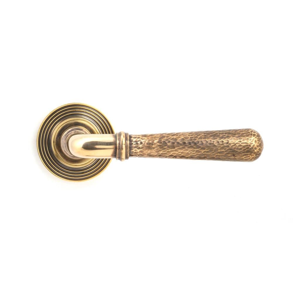 From The Anvil Door Furniture Aged Brass / Round Rose From The Anvil - Aged Brass Hammered Newbury Lever on Rose Set (Beehive) - Unsprung