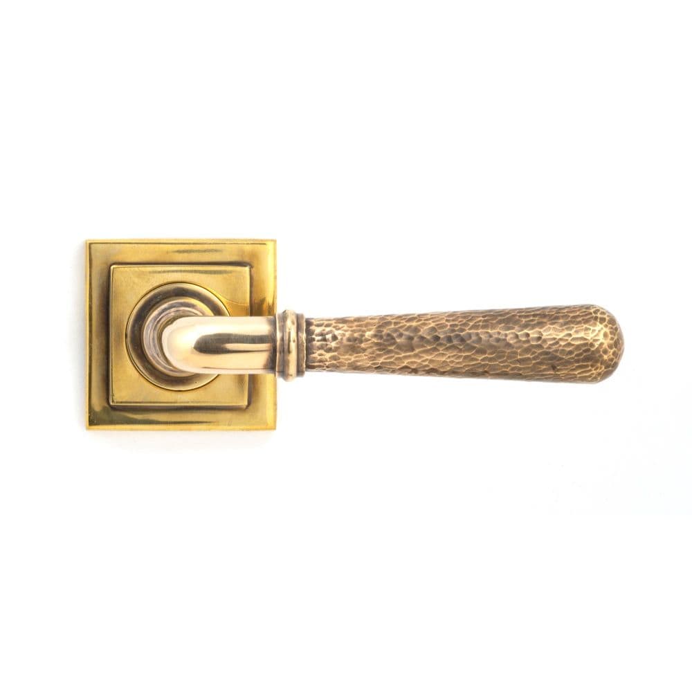 From The Anvil Door Furniture Aged Brass / Square Rose From The Anvil - Aged Brass Hammered Newbury Lever on Rose Set (Square)