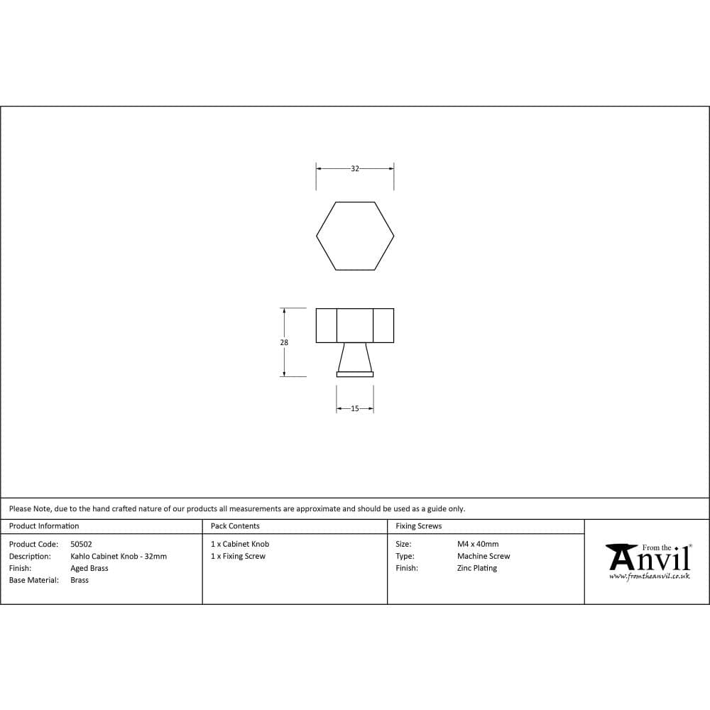 From The Anvil Cabinet Hardware Aged Brass / Cabinet Knobs / 32mm Dia. From The Anvil - Aged Brass Kahlo Cabinet Knob - 32mm
