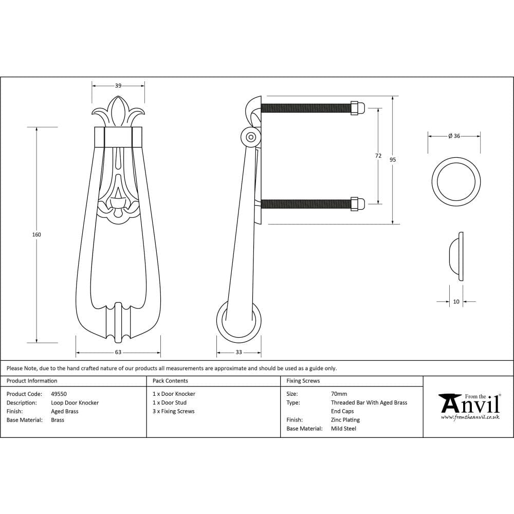 From The Anvil Door Furniture Aged Brass From The Anvil - Aged Brass Loop Door Knocker