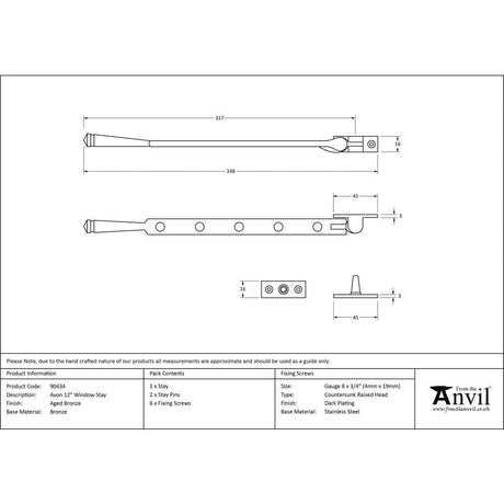 From The Anvil Window Furniture Aged Bronze / 12"/300mm From The Anvil - Aged Bronze 12" Avon Stay