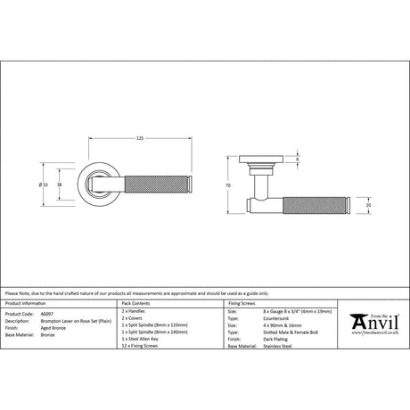 From The Anvil Door Furniture Aged Bronze / Round Rose From The Anvil - Aged Bronze Brompton Lever on Rose Set (Plain)