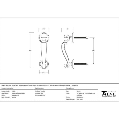 From The Anvil Door Furniture Aged Bronze / Doctors Door Knocker From The Anvil - Aged Bronze Doctors Door Knocker