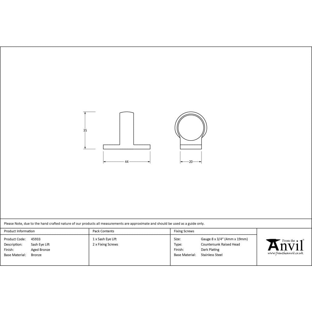 From The Anvil Window Furniture Aged Bronze / Sash Ring From The Anvil - Aged Bronze Sash Eye Lift