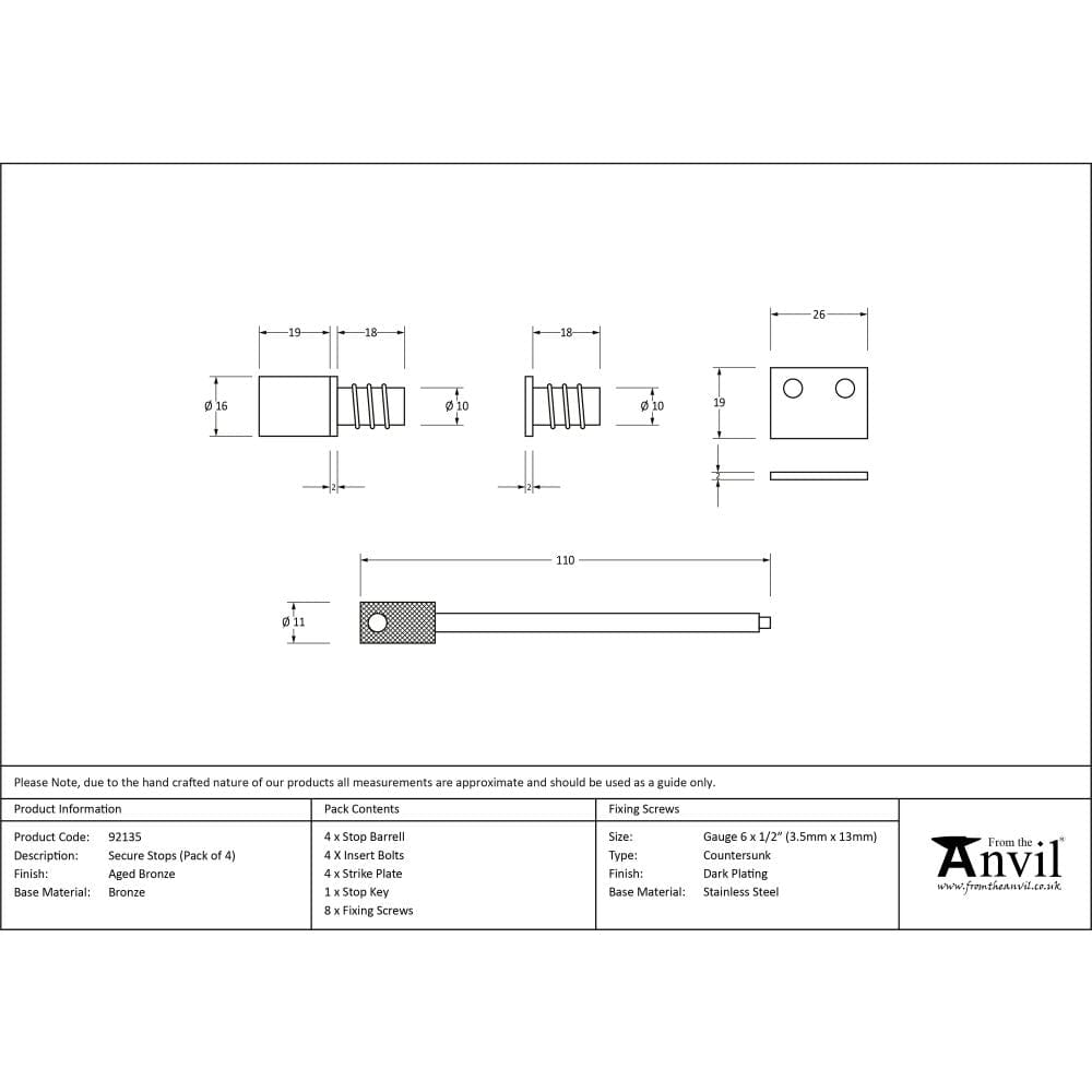 From The Anvil Window Furniture Aged Bronze / Locking Sash Stops From The Anvil - Aged Bronze Secure Stops (Pack of 4)