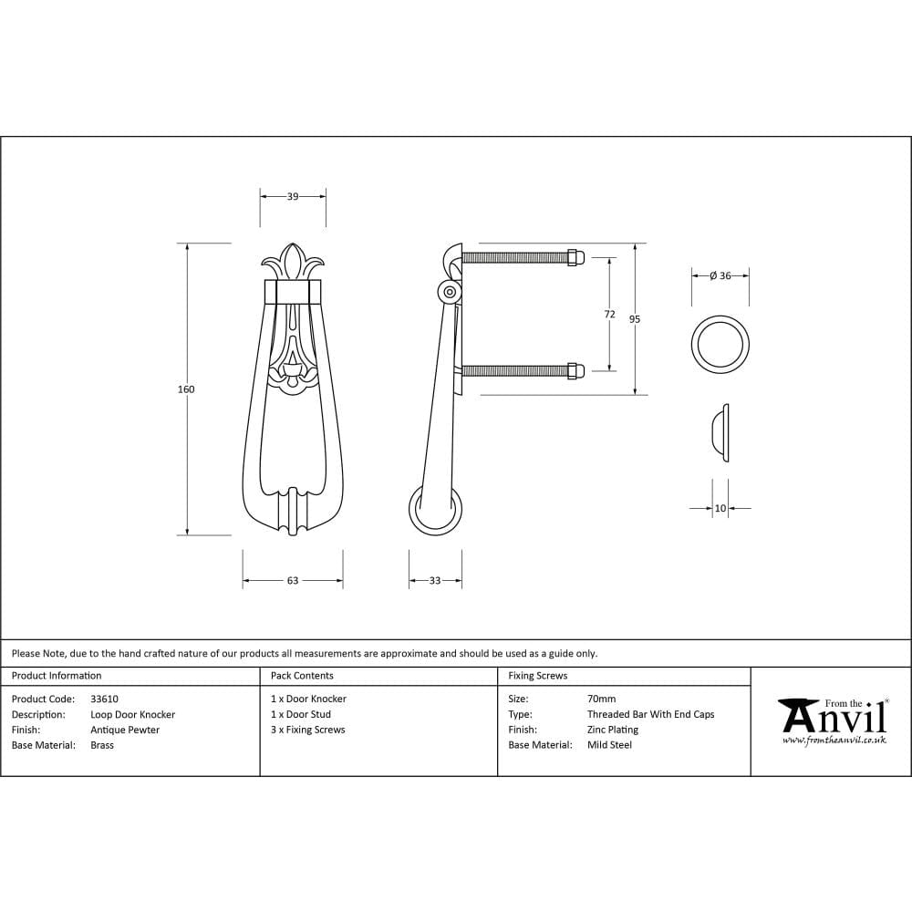 From The Anvil Door Furniture Antique Pewter From The Anvil - Antique Pewter Loop Door Knocker