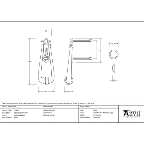 From The Anvil Door Furniture Antique Pewter From The Anvil - Antique Pewter Loop Door Knocker