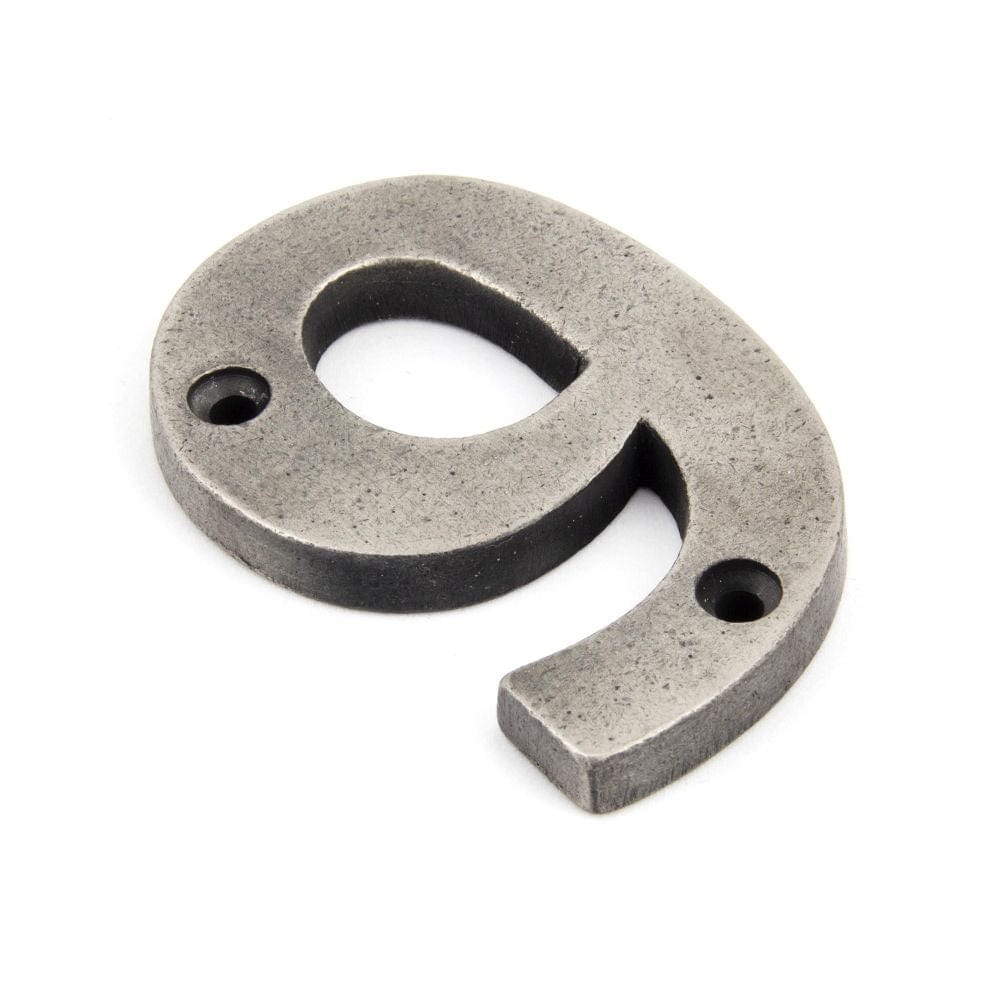 From The Anvil Door Furniture Antique Pewter / Numerals / 9 From The Anvil - Antique Pewter Numeral 9