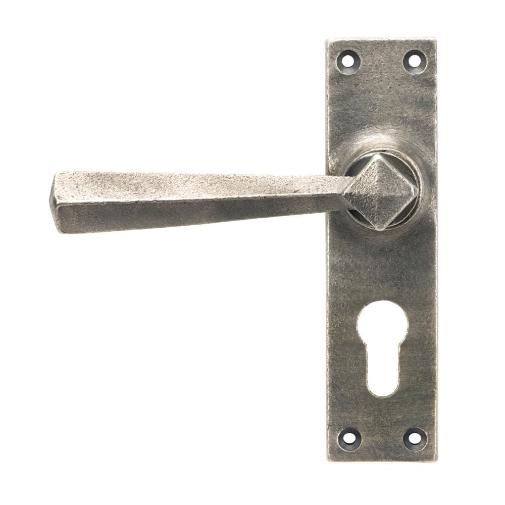 From The Anvil Door Furniture Antique Pewter / Euro Profile Lock Handles From The Anvil - Antique Pewter Straight Lever Euro Lock Set
