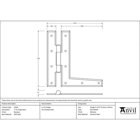 From The Anvil Hinges Beeswax / H & HL Hinges / 7" (179mm) From The Anvil - Beeswax 7" HL Hinge (pair)