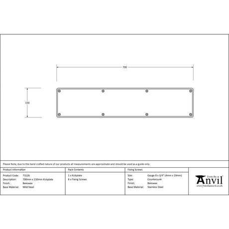 From The Anvil Door Furniture Beeswax / Kick Plates / 700 x 150mm From The Anvil - Beeswax 700mm x 150mm Kick Plate