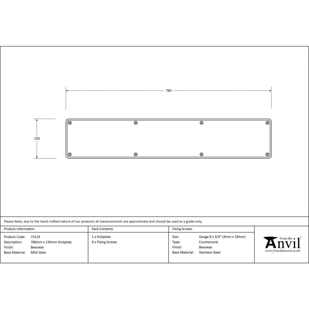 From The Anvil Door Furniture Beeswax / Kick Plates / 780 x 150mm From The Anvil - Beeswax 780mm x 150mm Kick Plate