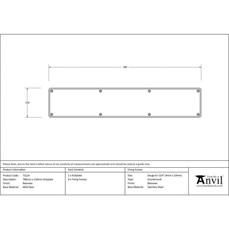 From The Anvil Door Furniture Beeswax / Kick Plates / 780 x 150mm From The Anvil - Beeswax 780mm x 150mm Kick Plate
