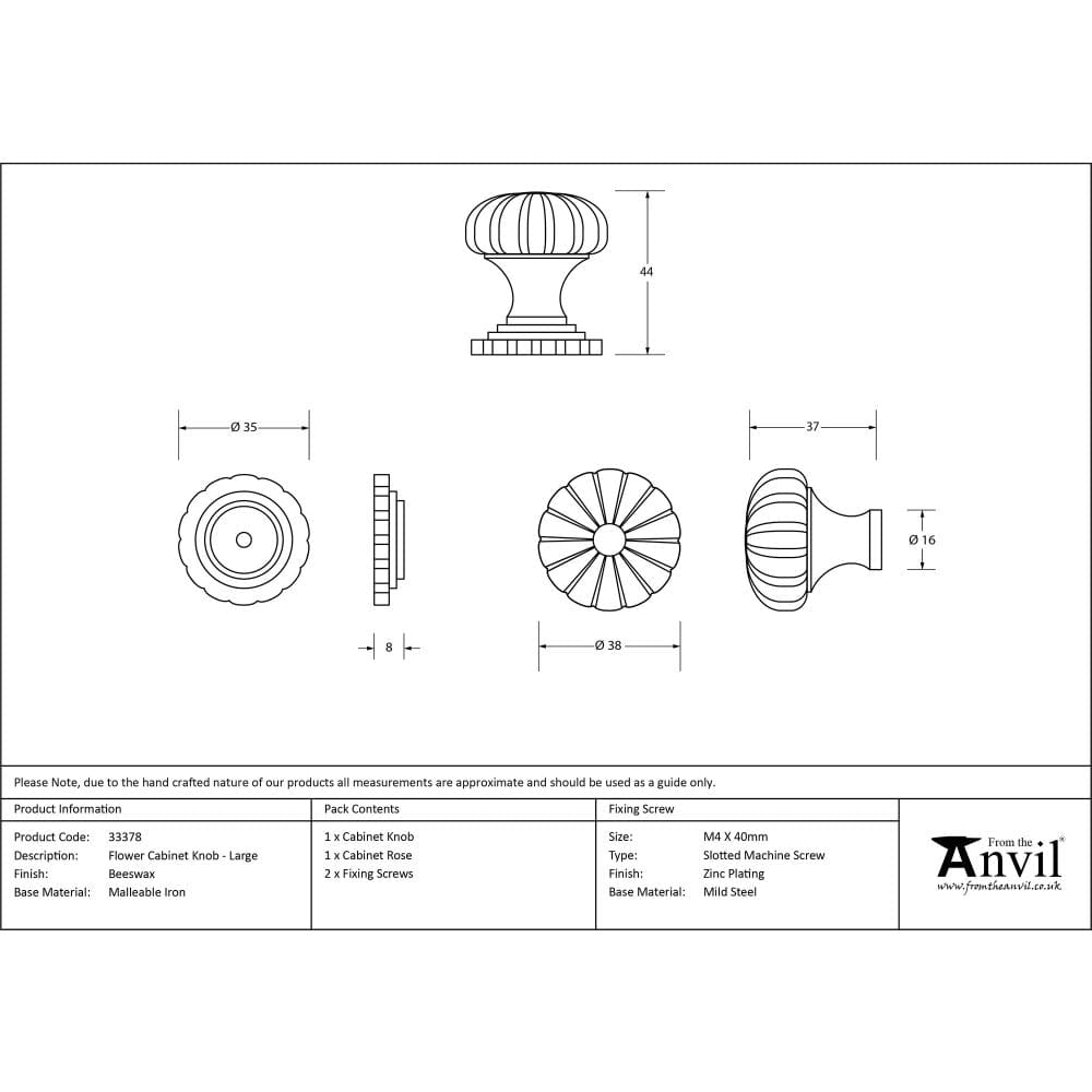 From The Anvil Cabinet Hardware Beeswax / Cabinet Knobs / Large From The Anvil - Beeswax Flower Cabinet Knob - Large