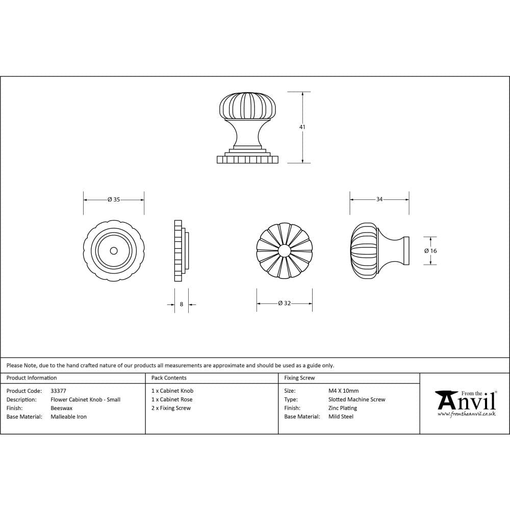 From The Anvil Cabinet Hardware Beeswax / Cabinet Knobs / Small From The Anvil - Beeswax Flower Cabinet Knob - Small