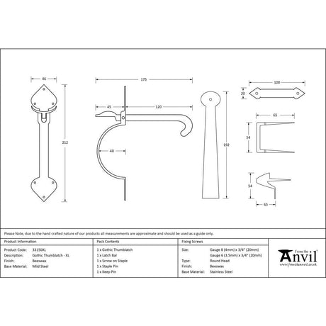 From The Anvil Door Furniture Beeswax / Thumb Latch From The Anvil - Beeswax Gothic Thumblatch - XL