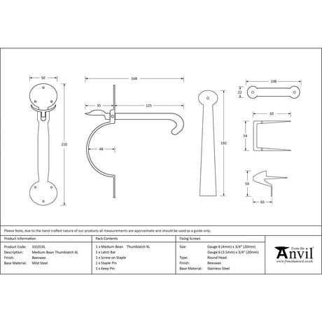 From The Anvil Door Furniture Beeswax / Thumb Latch From The Anvil - Beeswax Medium Bean Thumblatch - XL