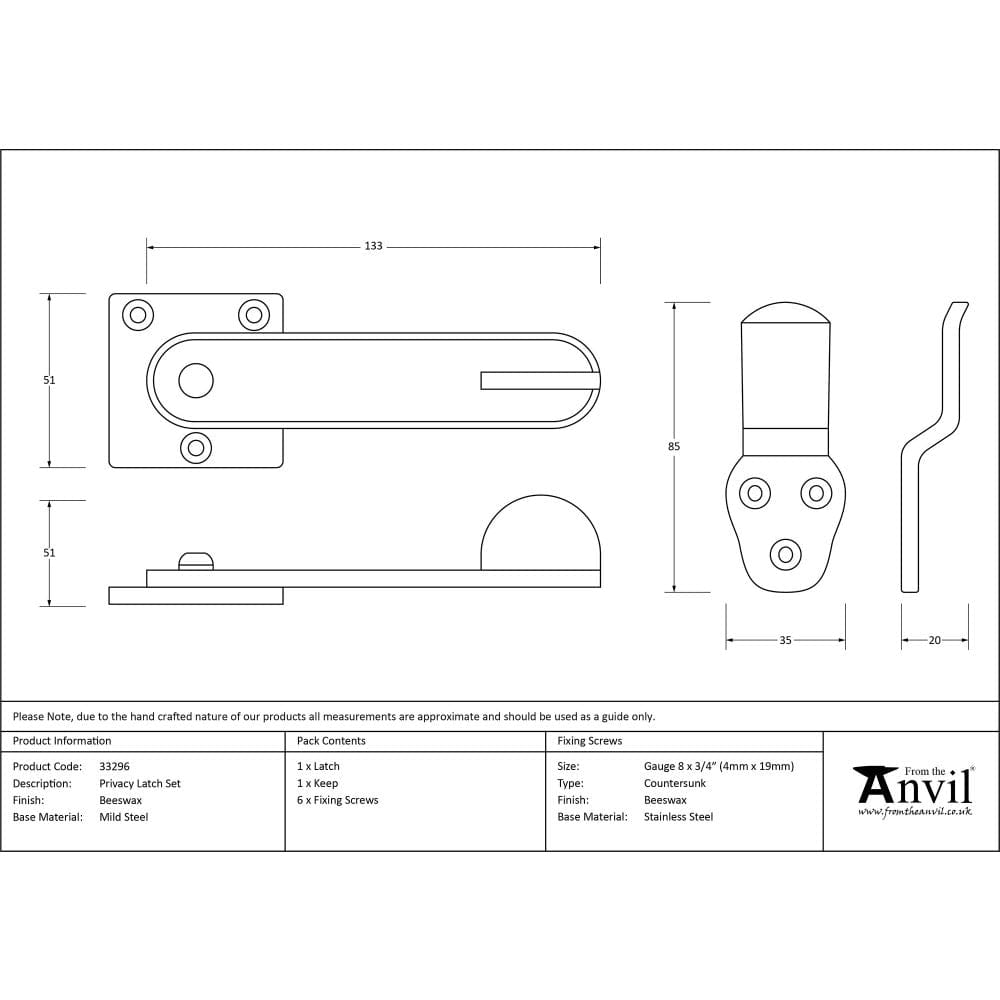 From The Anvil Door Furniture Beeswax / Thumb Latch From The Anvil - Beeswax Privacy Latch Set
