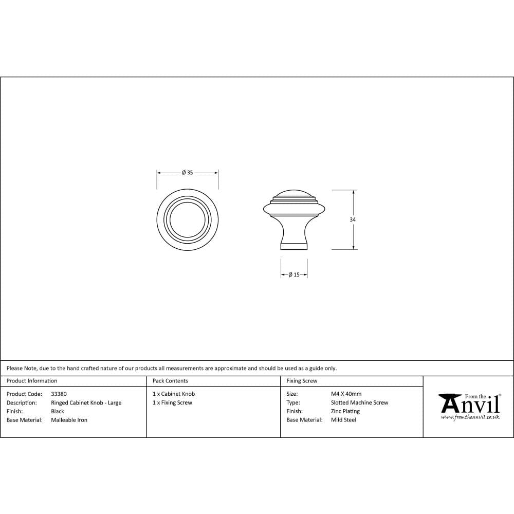 From The Anvil Cabinet Hardware Beeswax / Cabinet Knobs / Large From The Anvil - Beeswax Ringed Cabinet Knob - Large