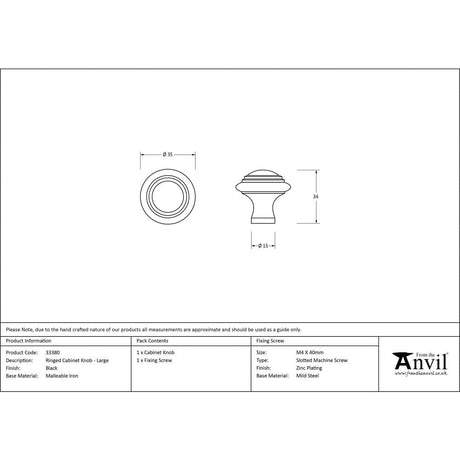 From The Anvil Cabinet Hardware Beeswax / Cabinet Knobs / Large From The Anvil - Beeswax Ringed Cabinet Knob - Large