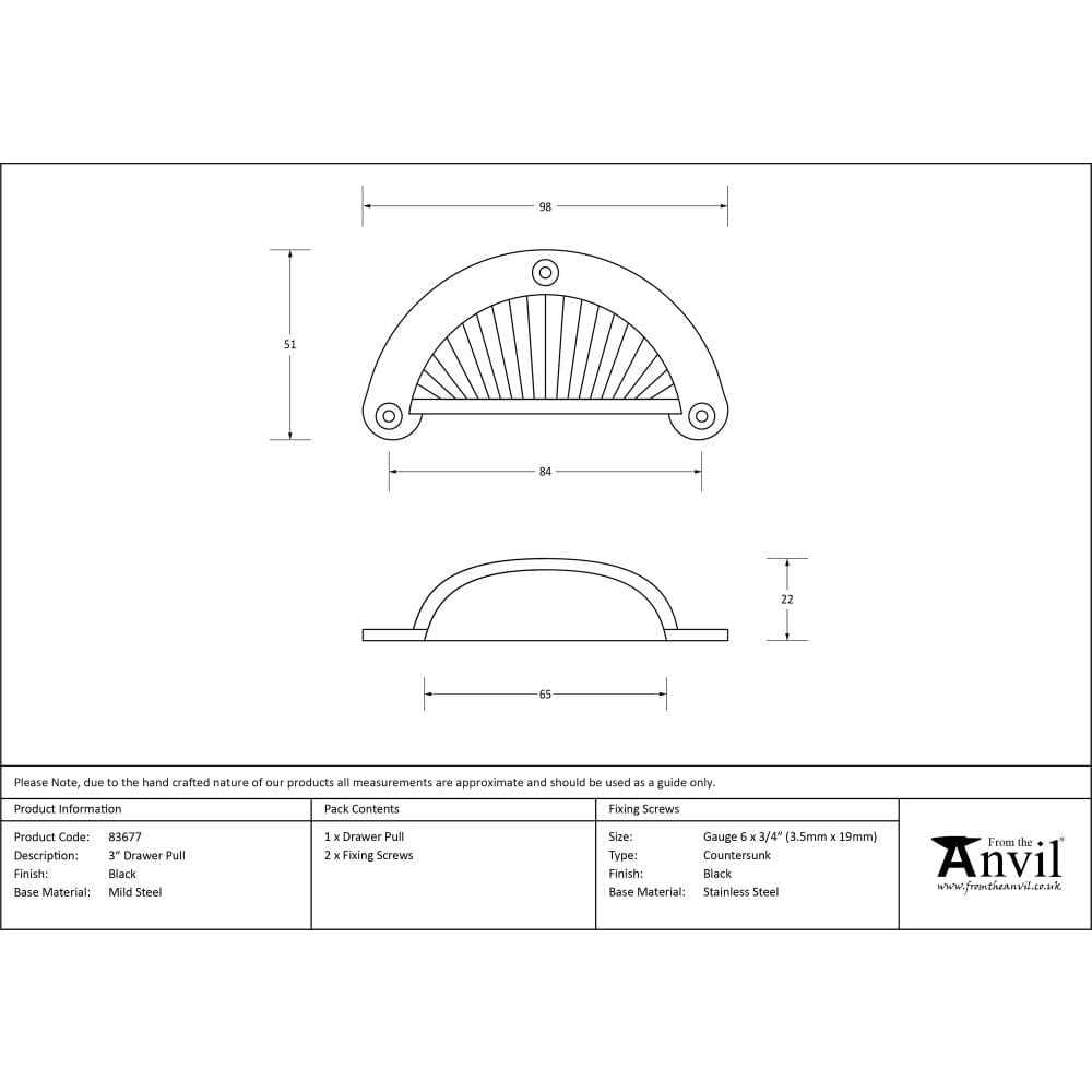 From The Anvil Cabinet Hardware Black / Cabinet Cup Pulls From The Anvil - Black 3" Flower Drawer Pull