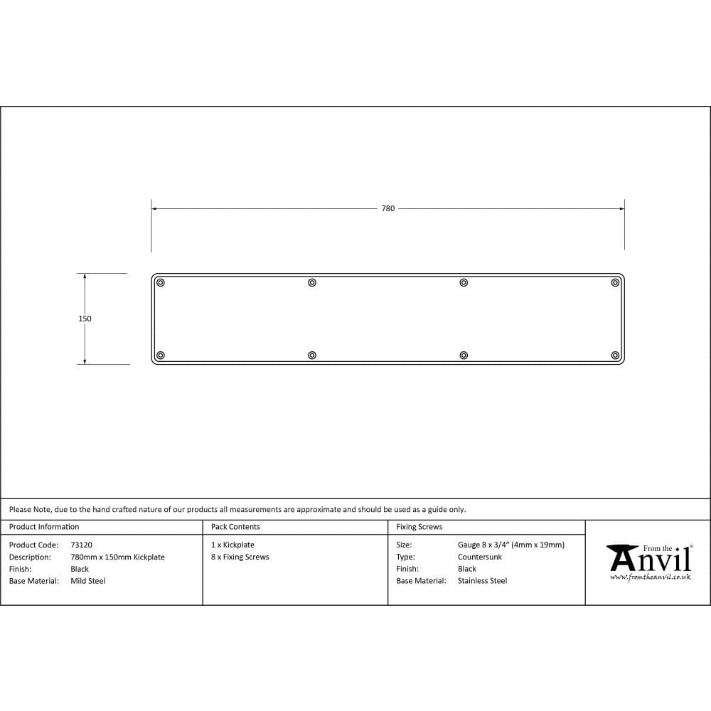 From The Anvil Door Furniture Black / Kick Plates / 780 x 150mm From The Anvil - Black 780mm x 150mm Kick Plate
