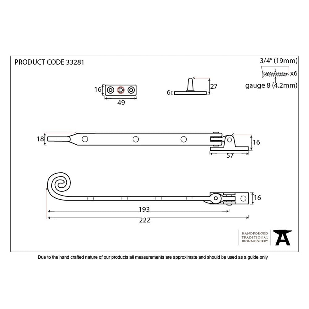 From The Anvil Window Furniture Black / 8"/200mm From The Anvil - Black 8" Handmade Monkeytail Stay