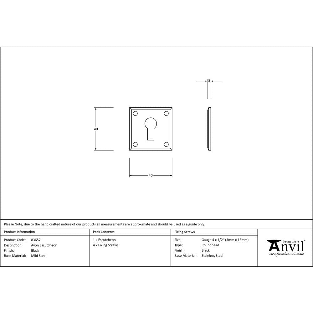 From The Anvil Door Furniture Black / Mortice Key Profile Escutcheons From The Anvil - Black Avon Escutcheon